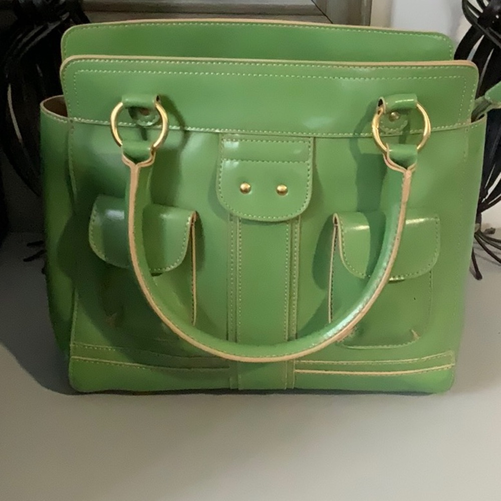 Green Leather Tote Bag